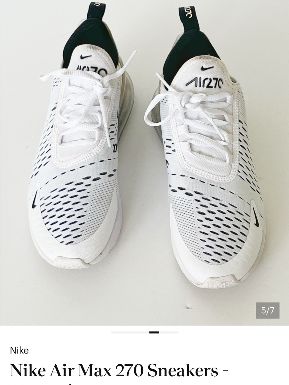 Nike White and Black Air Max 270 Athletic Sneakers